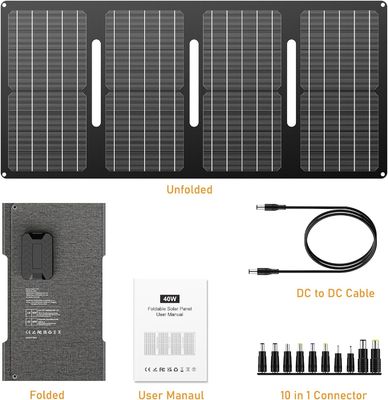 40W tấm pin mặt trời di động 15V DC ổ cắm cho ngoài trời cắm trại đi bộ đường dài