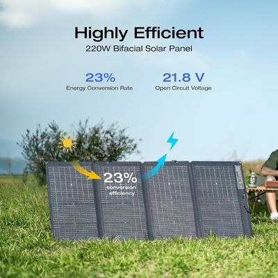 220 Watt tấm pin mặt trời di động gấp hai mặt đơn tinh thể cho ngoài trời