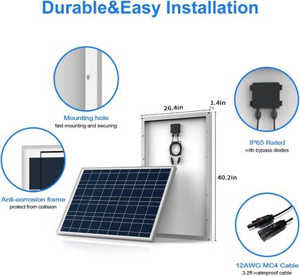 Polycrystalline ban công tấm pin mặt trời Off Grid 100 Watt 12 Volt
